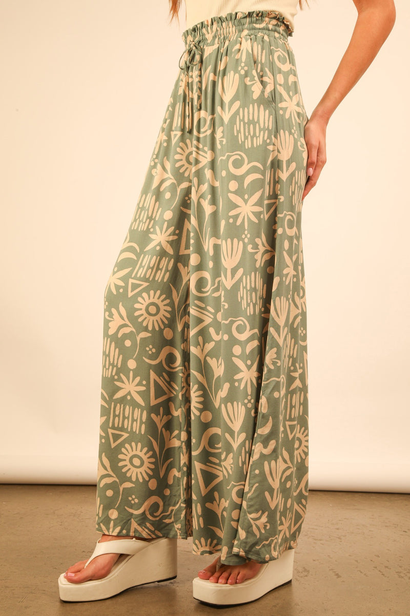 Aubrey Printed Wide Leg Pants, Sage