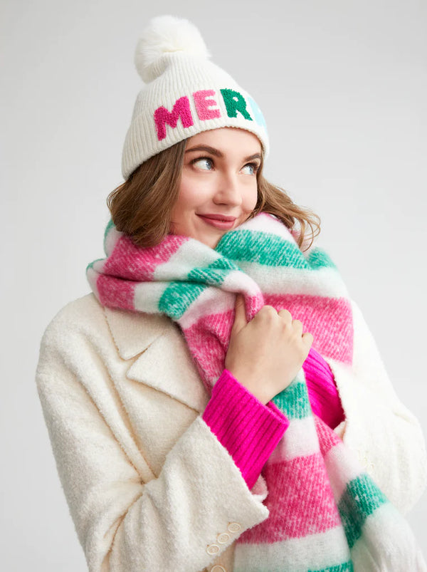 Merry Graphic Knit Hat, Ivory