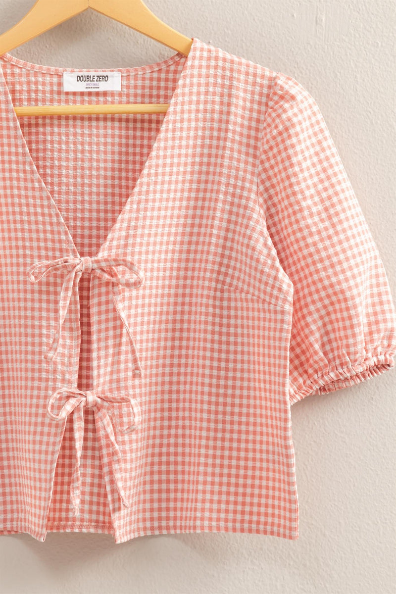 Murphy Gingham Tie Front Blouse, Pink