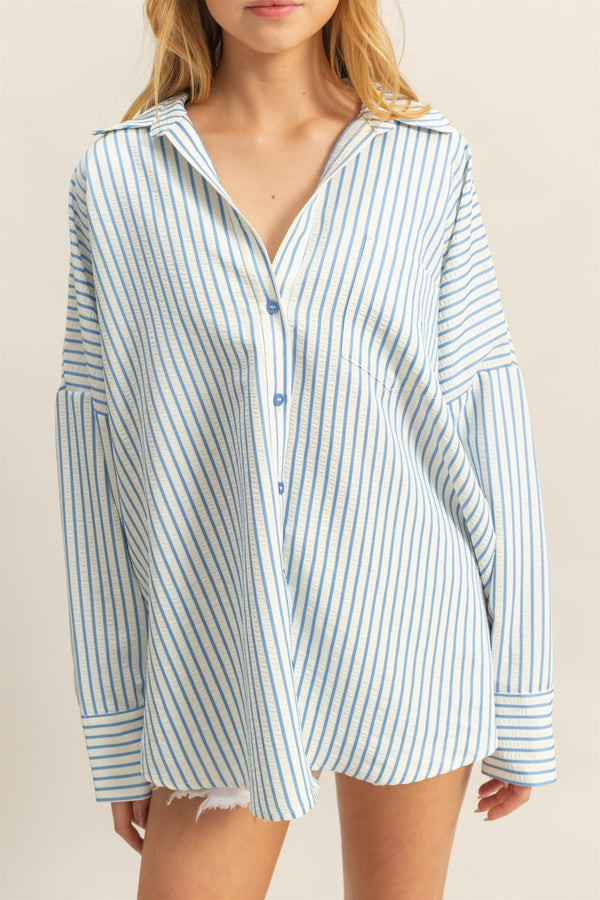 Raya Striped Button Down Shirt, Blue