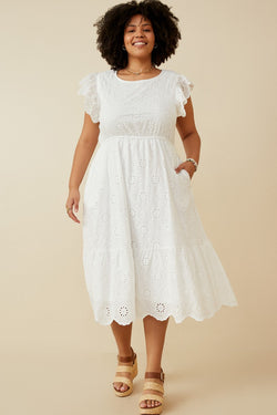 Bailey Floral Eyelet Midi Dress, Off White | Plus Size