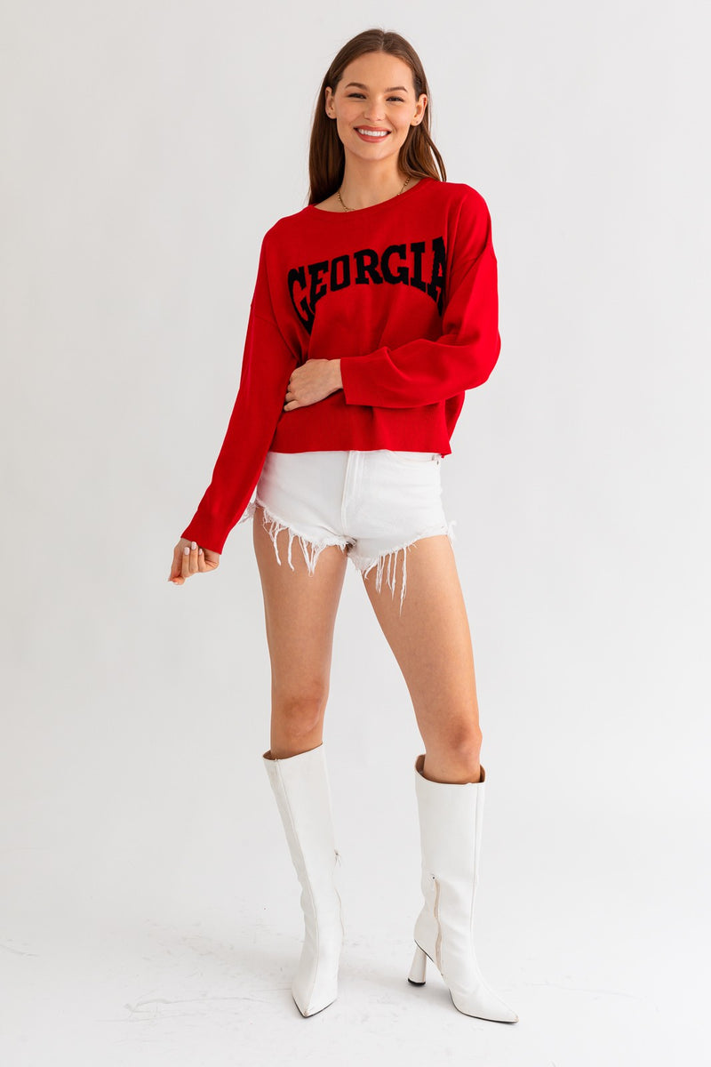 Georgia Long Sleeve Sweater, Red