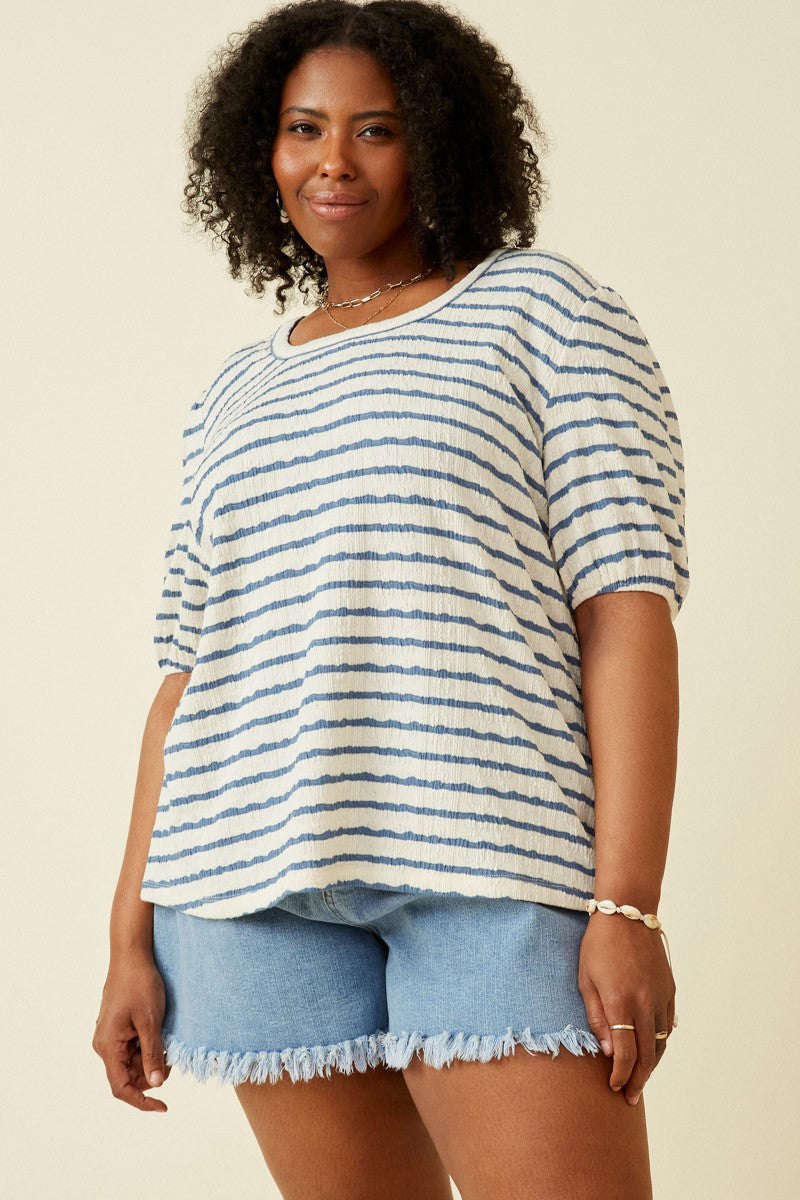 Amaya Textured Striped Top, Blue | Plus Size