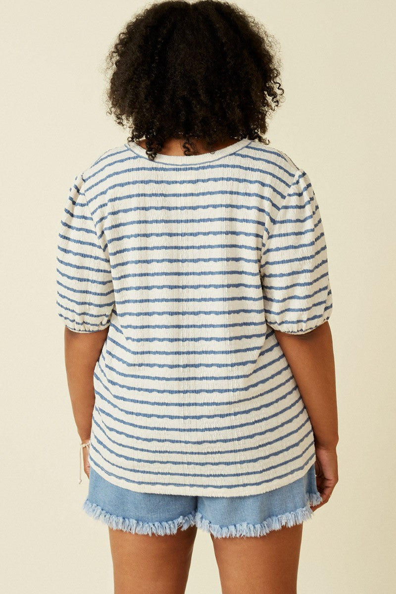 Amaya Textured Striped Top, Blue | Plus Size