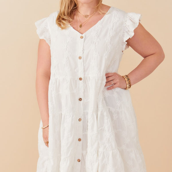 Laura Textured Floral Dress Off White Plus Size North Main Clothing Company