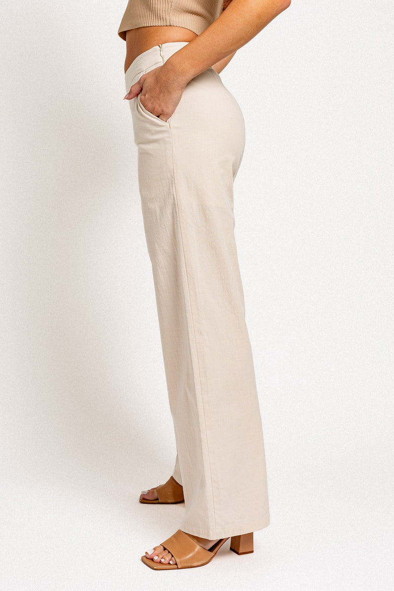 Natalie Cotton Blend Mid Rise Pant, Cream