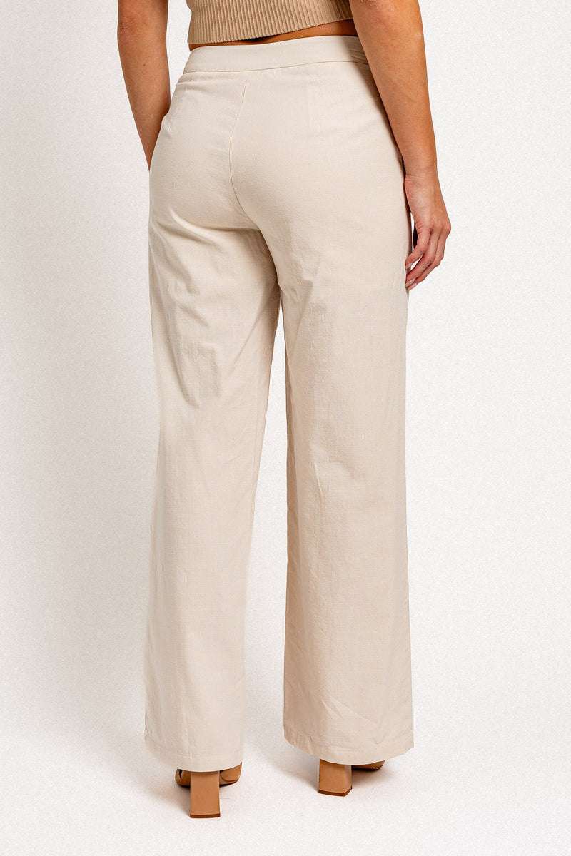 Natalie Cotton Blend Mid Rise Pant, Cream