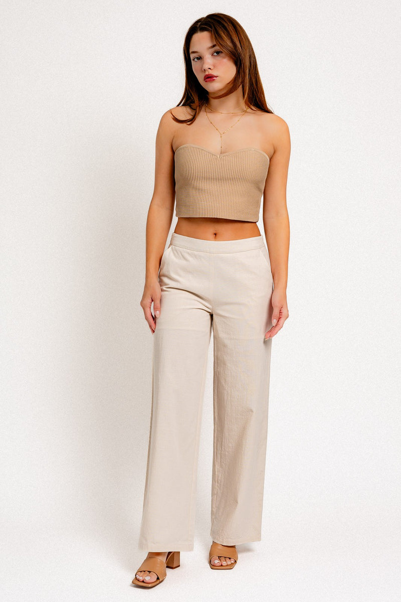 Natalie Cotton Blend Mid Rise Pant, Cream