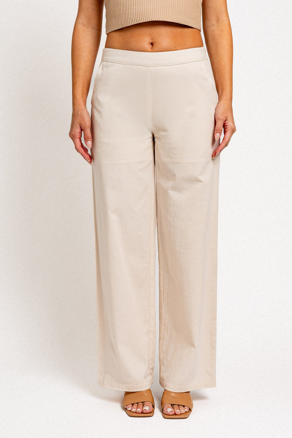 Natalie Cotton Blend Mid Rise Pant, Cream