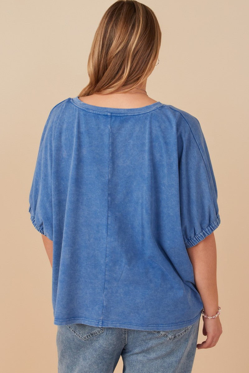 Felicity Washed V-Neck Tee, Blue | Plus Size