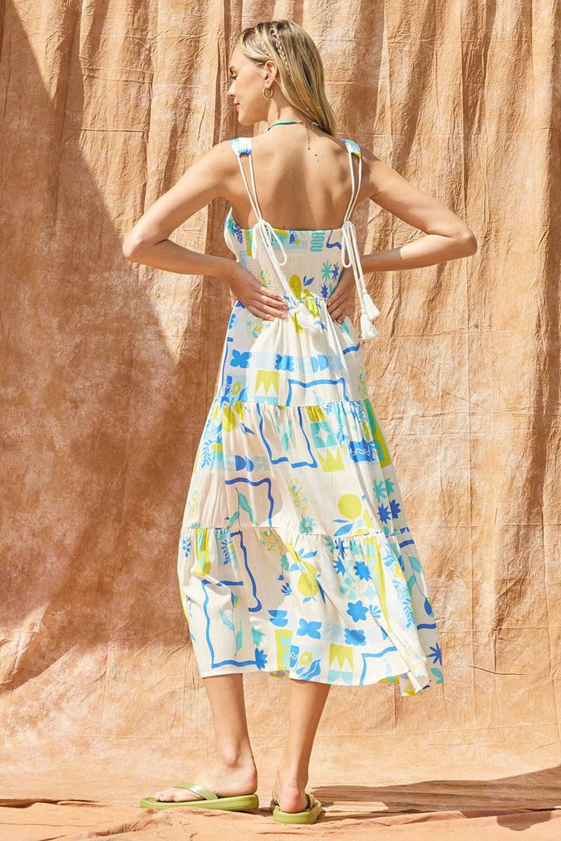 Natalia Printed Maxi Dress, Blue Lime