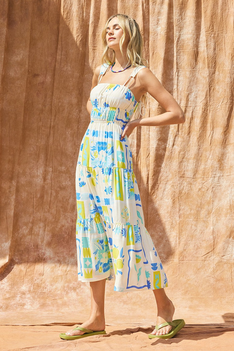 Natalia Printed Maxi Dress, Blue Lime