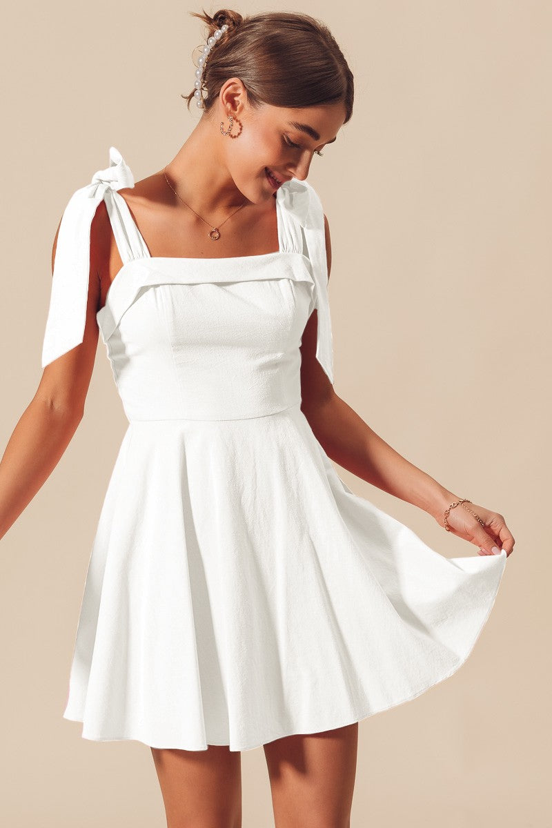 Kennedi Tie Strap A-Line Dress, Off White