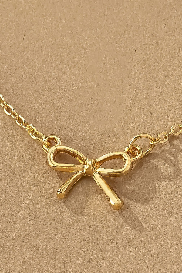 Almera Delicate Bow Pendant Necklace, Gold