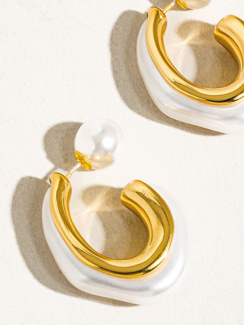 Pearl C Hoop Earrings, Gold