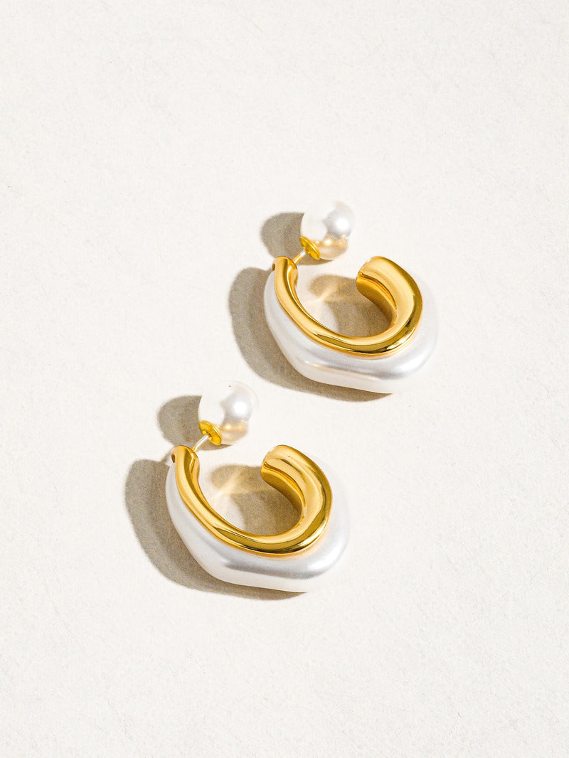 Pearl C Hoop Earrings, Gold