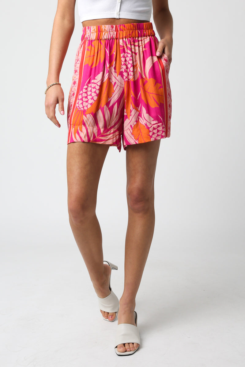 Tiffany Hi Rise Shorts, Orange Fuchsia