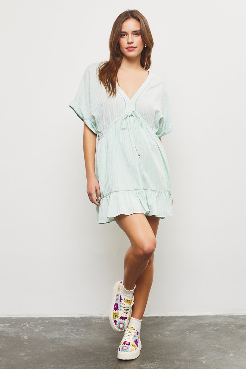 Aurora V-Neck Ruffle Hem Dress, Pistachio