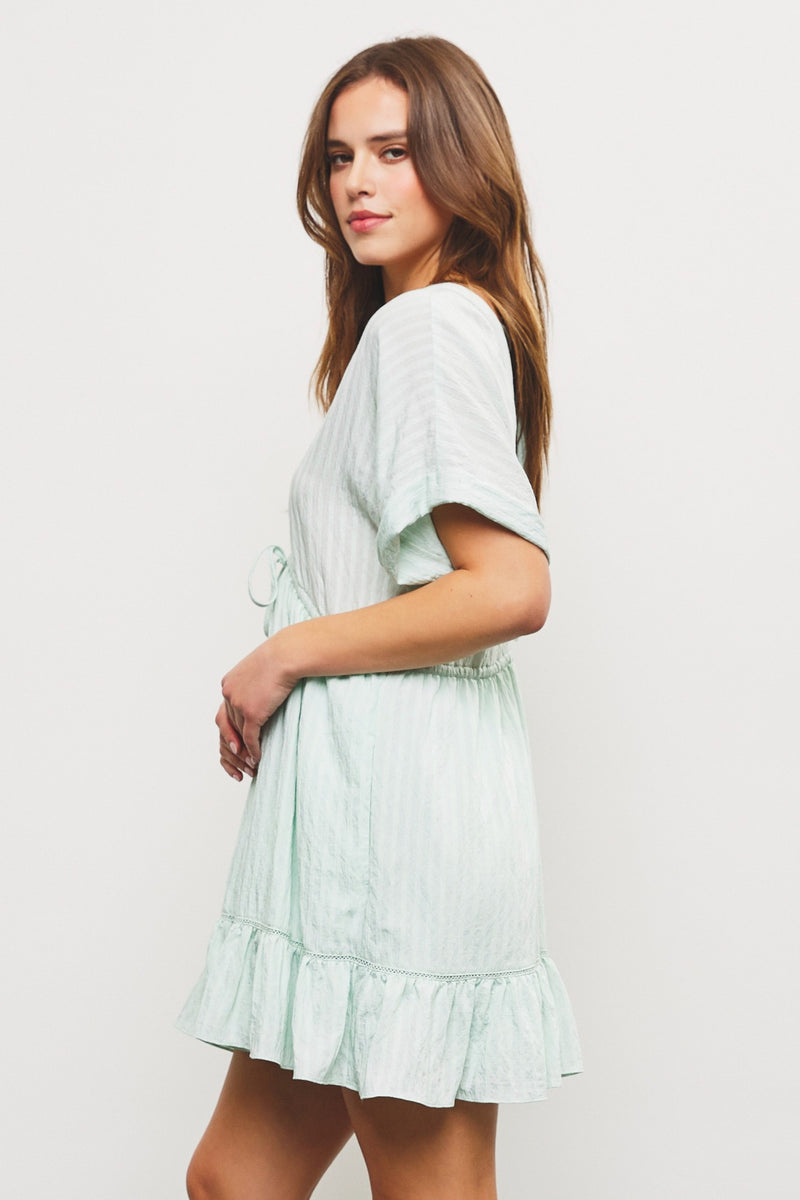 Aurora V-Neck Ruffle Hem Dress, Pistachio