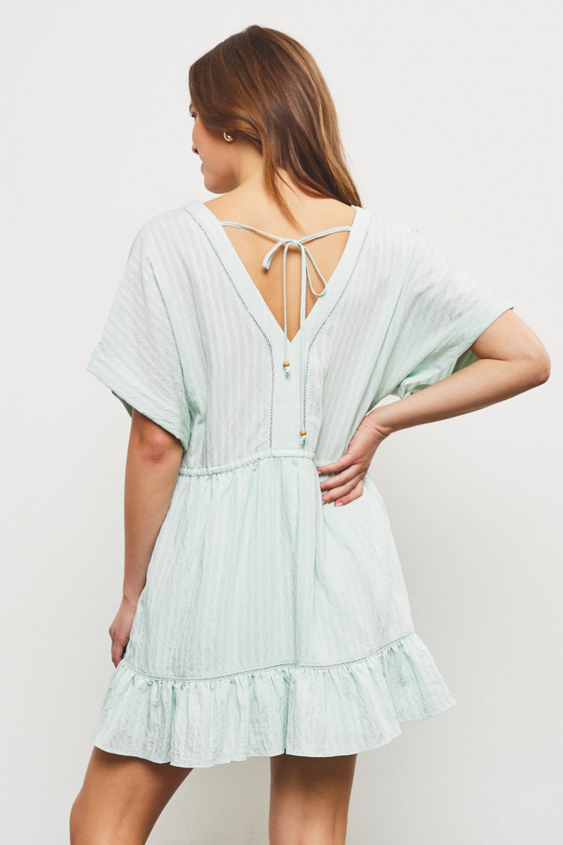 Aurora V-Neck Ruffle Hem Dress, Pistachio