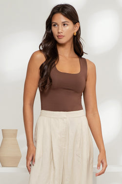 Annabelle Scoop Neck Tank Top, Coffee Bean