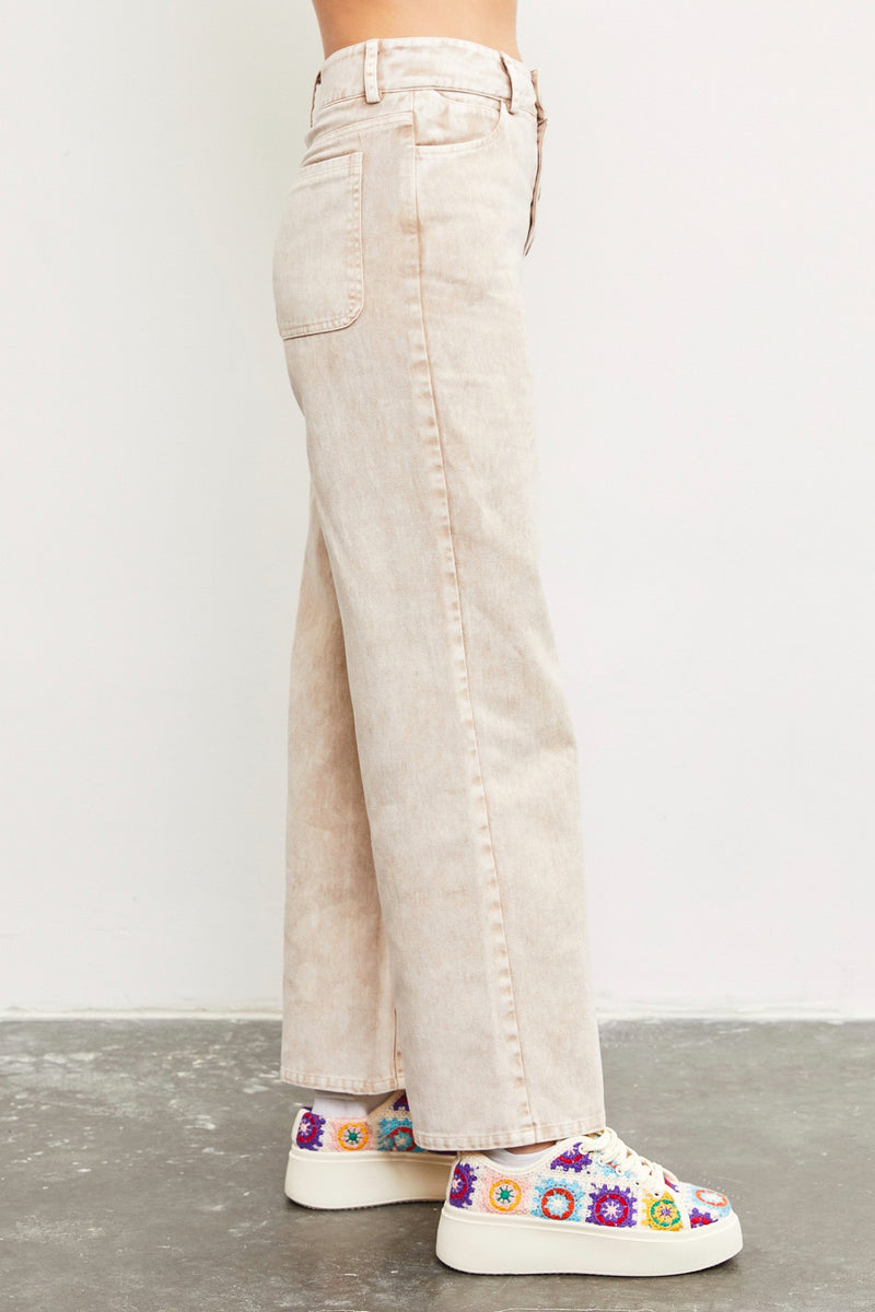 Iris Wide Leg Denim Pants, Milk Tea