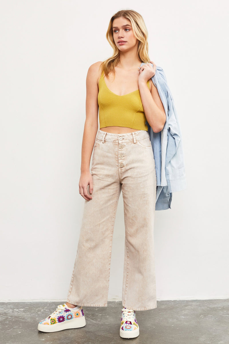 Iris Wide Leg Denim Pants, Milk Tea