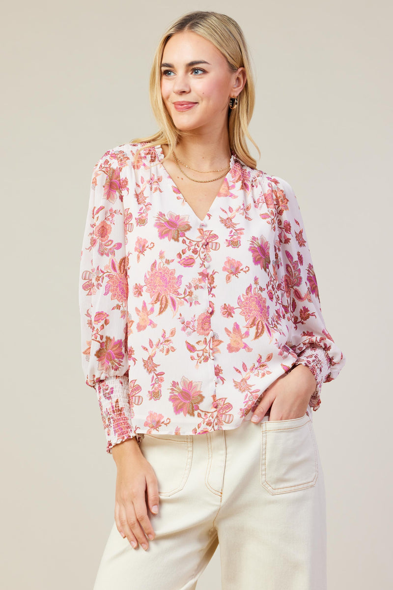 Octavia Floral Print Top, Blush-Mulberry