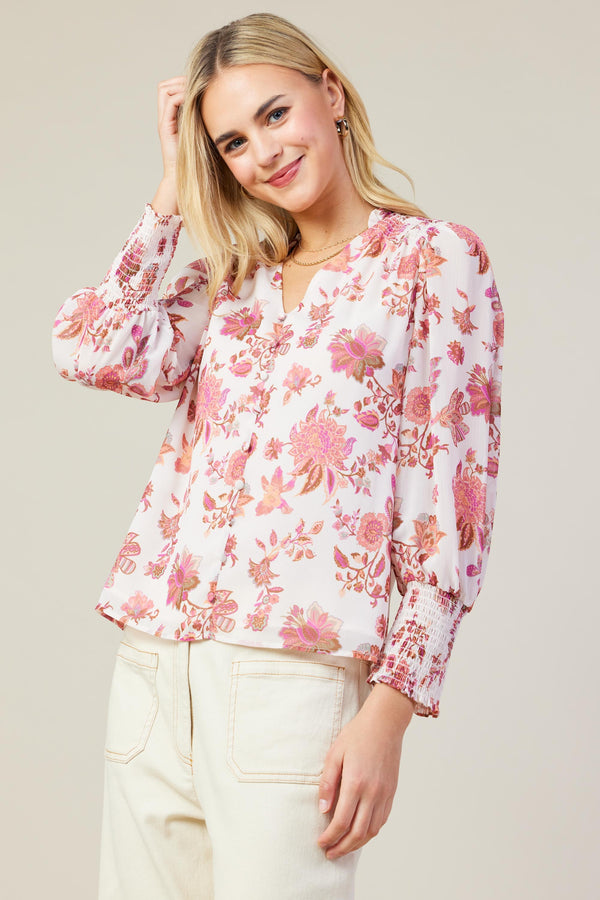 Octavia Floral Print Top, Blush-Mulberry