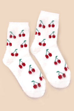 Cherry Ivory Soft Fuzzy Socks