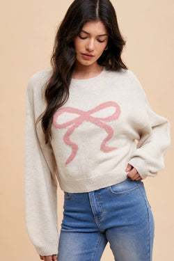 Effie Bow Balloon Sleeve Sweater, Ivory