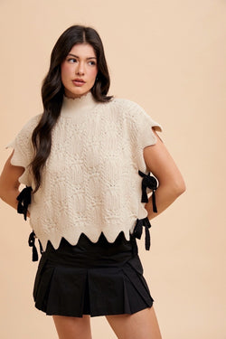 Vita Scallop Edge Sweater Vest, Oatmeal