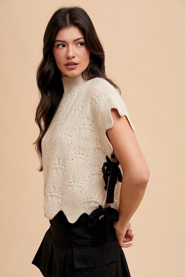 Vita Scallop Edge Sweater Vest, Oatmeal