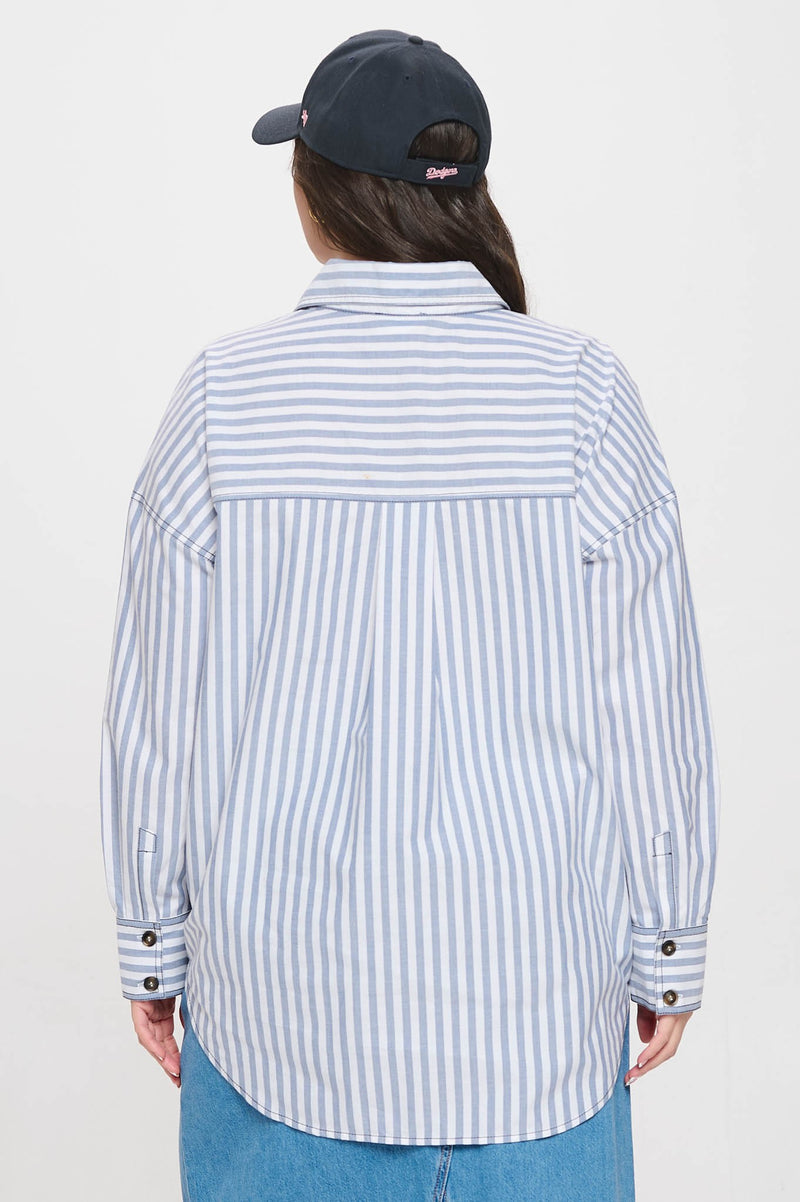 Tessa Striped Collared Shirt, Blue | Plus Size