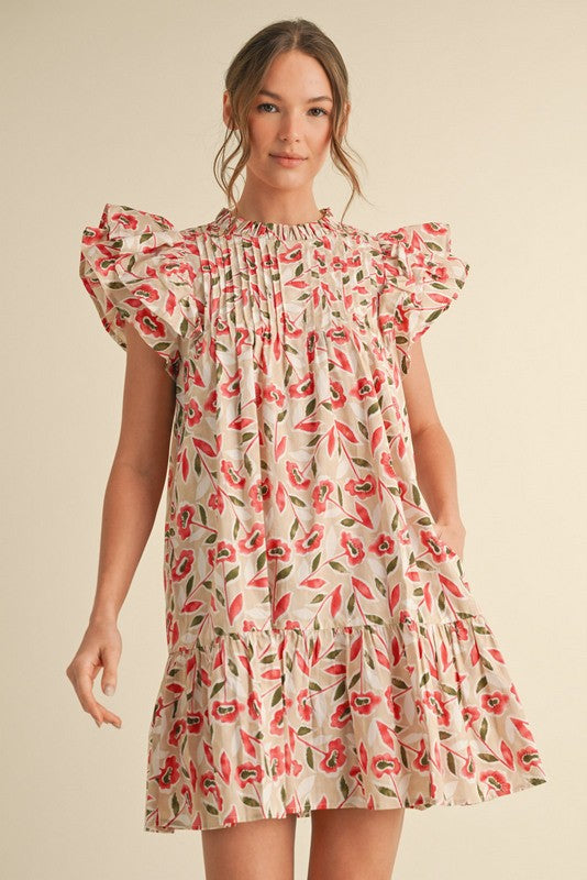 Kennedy Floral Pintuck Dress, Pink