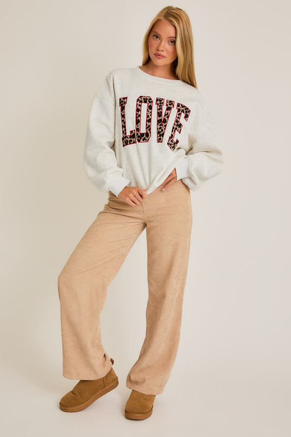 Love Graphic Oversized Sweatshirt, Light Heather Grey