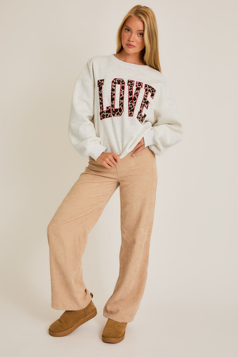 Love Graphic Oversized Sweatshirt, Light Heather Grey