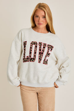 Love Graphic Oversized Sweatshirt, Light Heather Grey