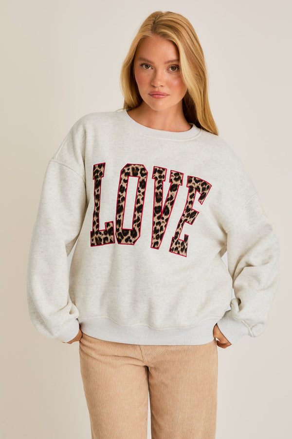 Love Graphic Oversized Sweatshirt, Light Heather Grey