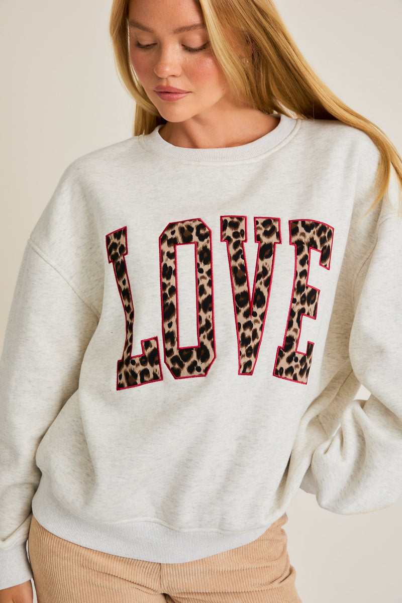 Love Graphic Oversized Sweatshirt, Light Heather Grey