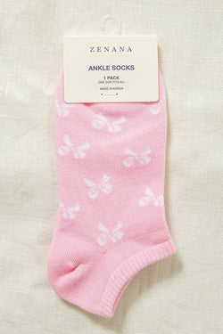 Ribbon Printed Socks, Pink