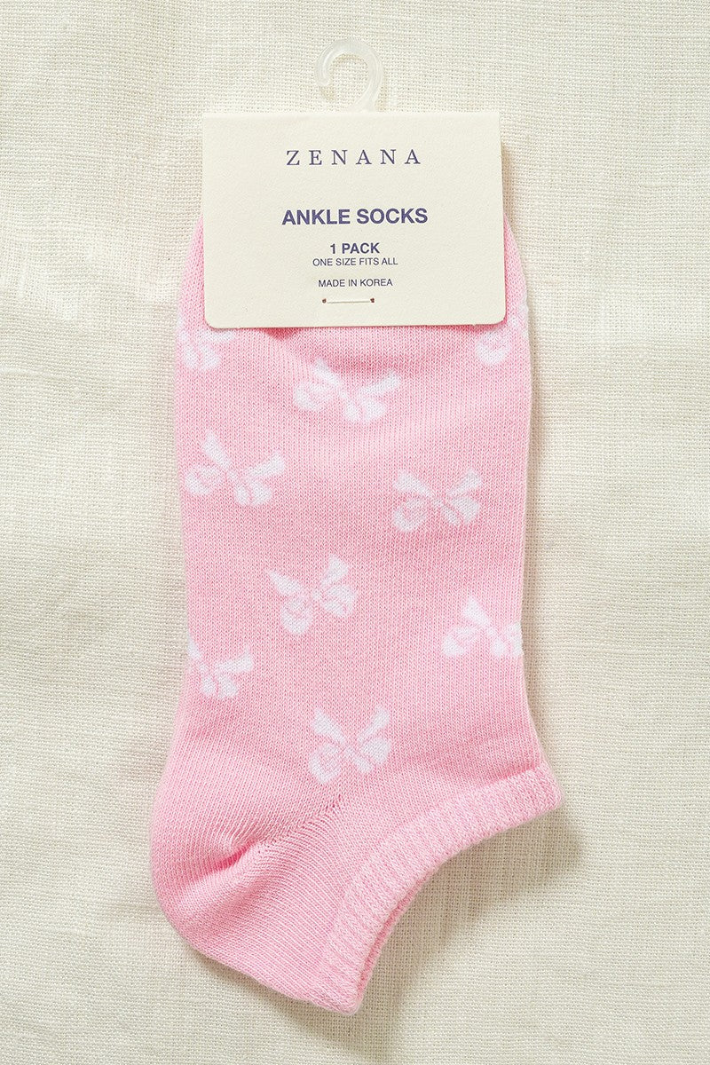 Ribbon Printed Socks, Pink