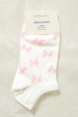 Ribbon Printed Socks, White