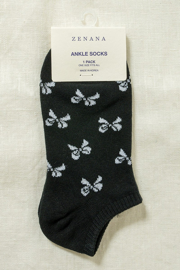 Ribbon Printed Socks, Black