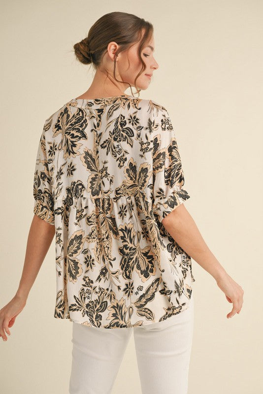 Ariella Printed Dolman Sleeve Top, Black