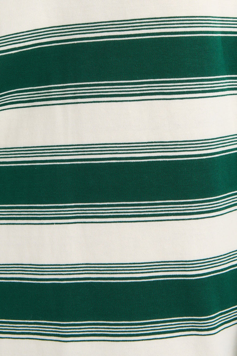 Naomi Collared Striped Top, Cream-Green Stripe