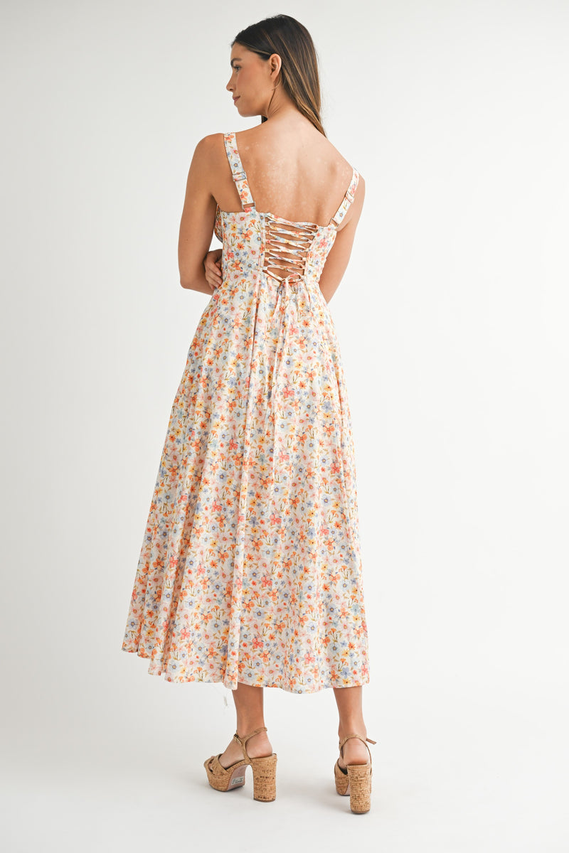 Maeve Floral Bustier Bodice Dress, Orange