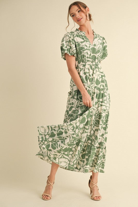 Iris Printed Maxi Dress, Sage