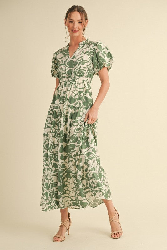 Iris Printed Maxi Dress, Sage