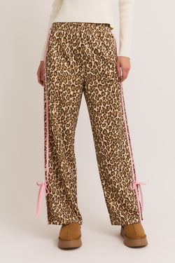 Sabina Bow Detail Track Pants, Taupe Animal